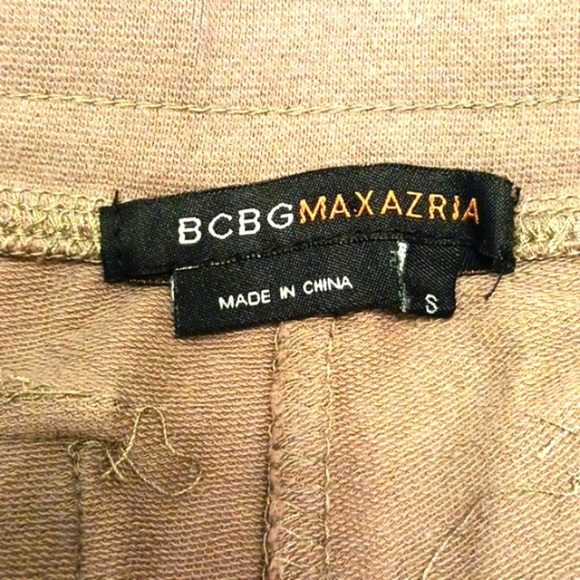 BCBGMaxAzria Lounge Pants Sz S Sparkle Studs Beads Letters TAUPE TAN - Picture 5 of 14